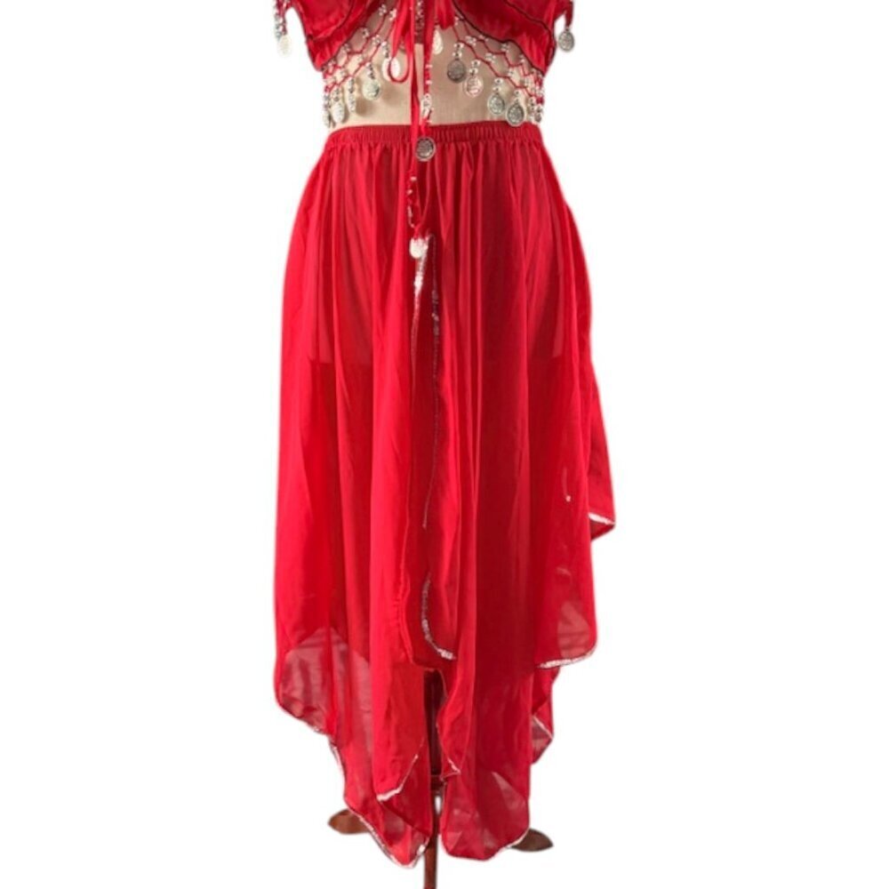Belly Dance Costume Top Silver Coins Sequence Skirt Suit Set Size S/M Halloween - Picture 8 of 14